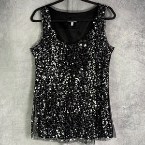 Whimsigoth sequin top Womens Sz M Black sheer Embellished raw hem witchy goth